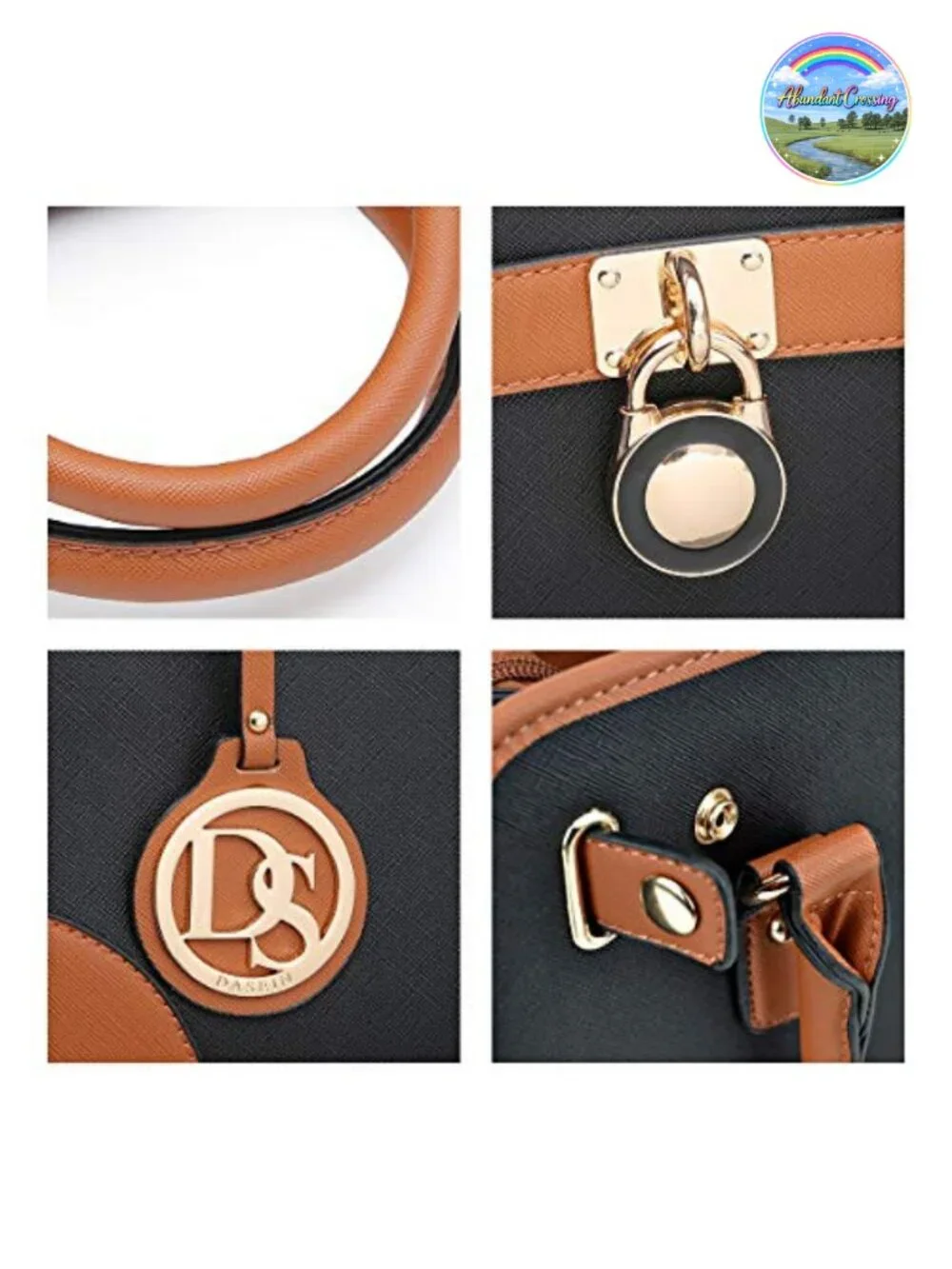 Vegan Leather Satchel Handbag Set with Wallet, Top Handle & Chain Strap, Work